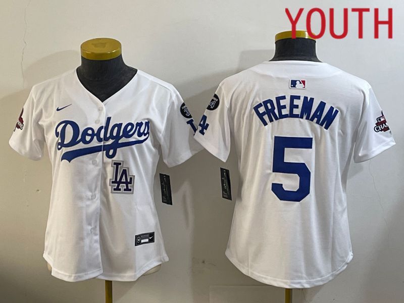 Youth Los Angeles Dodgers 5 Freeman White Game 2024 Nike MLB Jersey style 12098